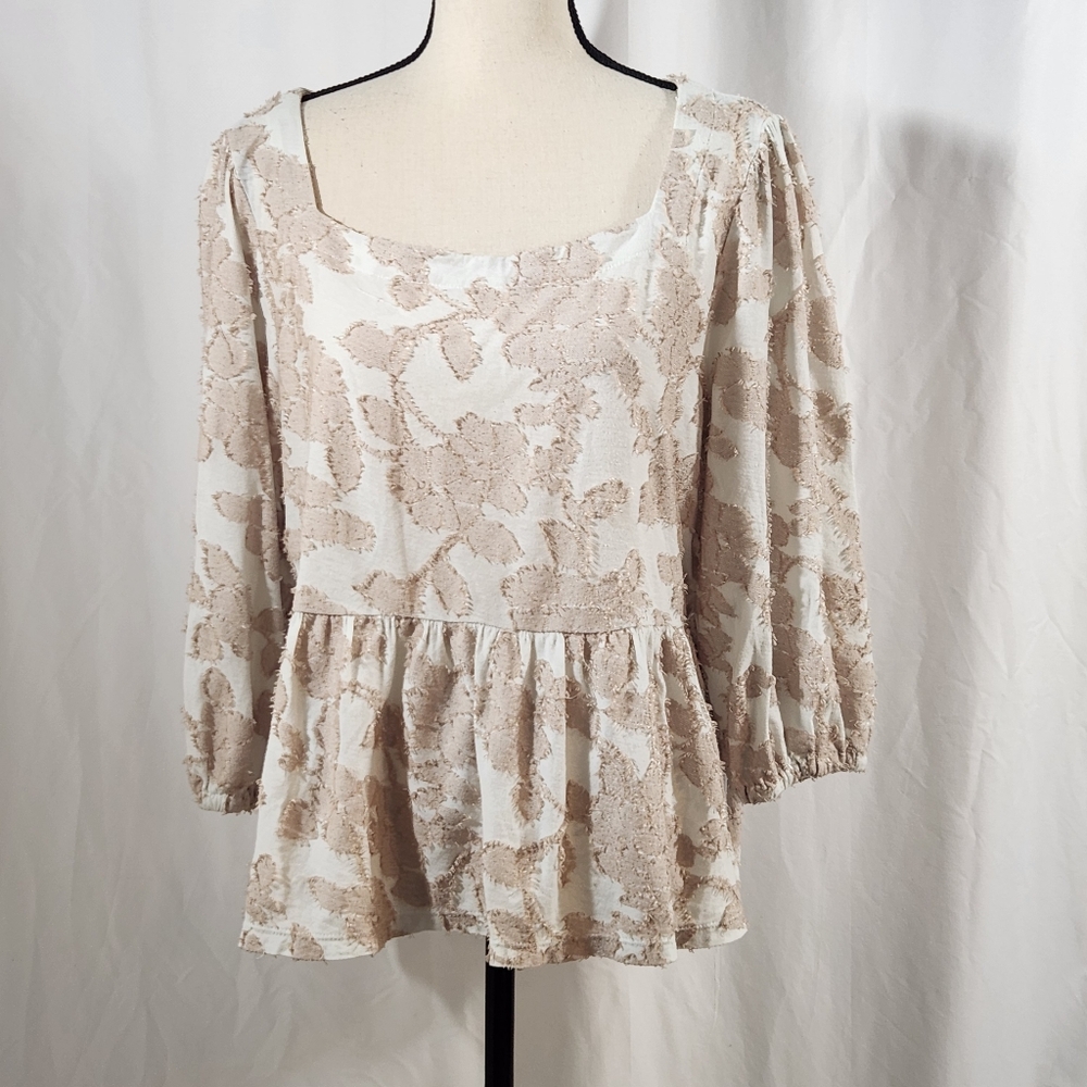 Loft Beige Cream Babydoll Blouse Size L